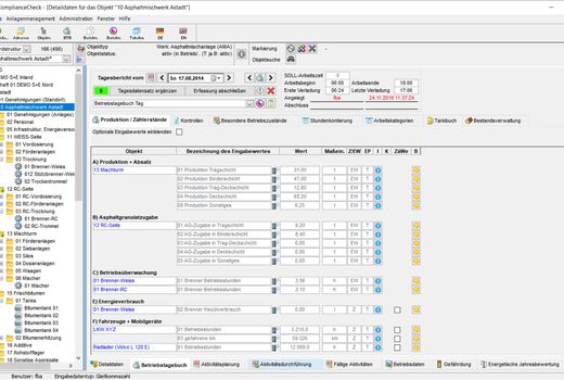 Zu sehen ist ein Bild des Moduls "Betriebstagebuch" der Software CoCheck-Compliance Check.